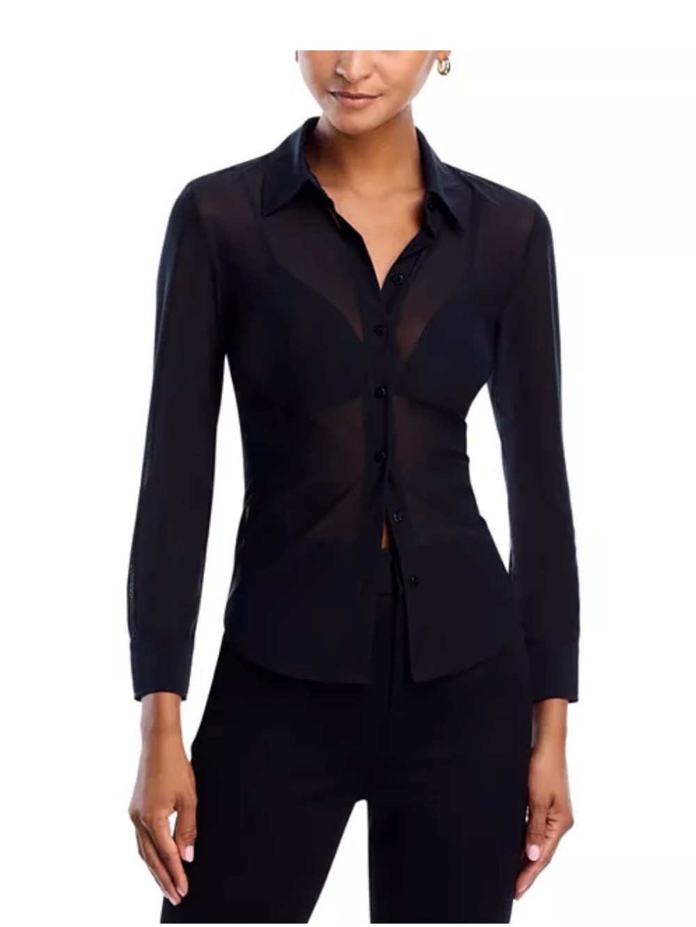 L'AGENCE Black Button-Front Long Sleeve Collared Shirt